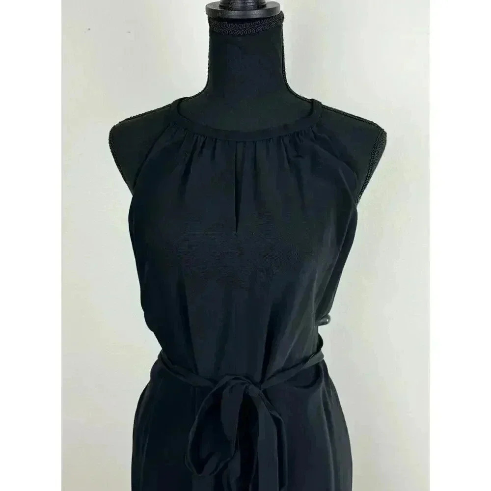 Eileen Fisher Halter Maxi Dress Womens Size Large Black Easy Care Front Cutout - Picture 2 of 7